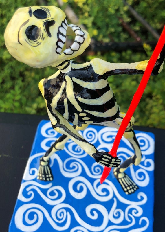 Calaca Fisherman Paper Mache Figure Day of the the Dead Art Etsy