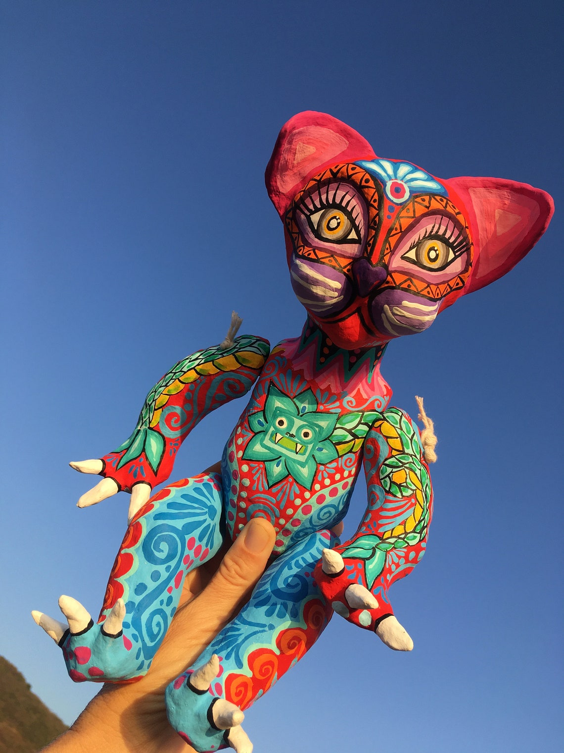 Alebrije Paper Mache Cat Mexican Alebrije Doll Mexican Home Etsy