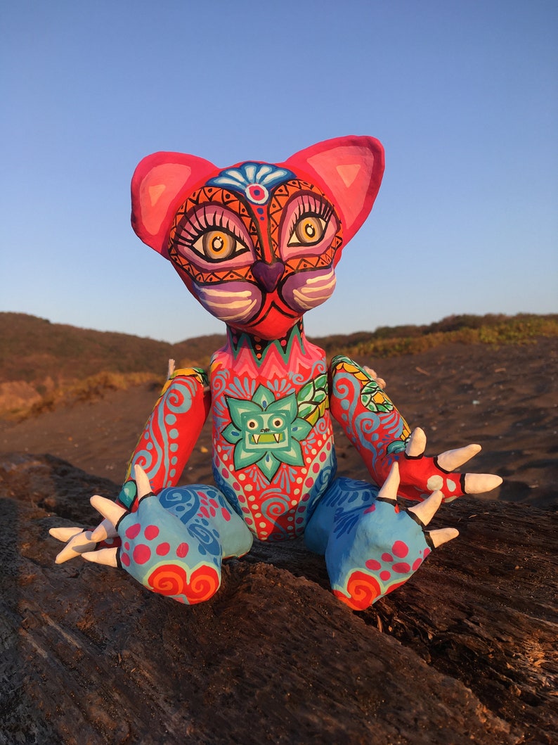 Alebrije Paper Mache Cat Mexican Alebrije Doll Mexican Home Etsy