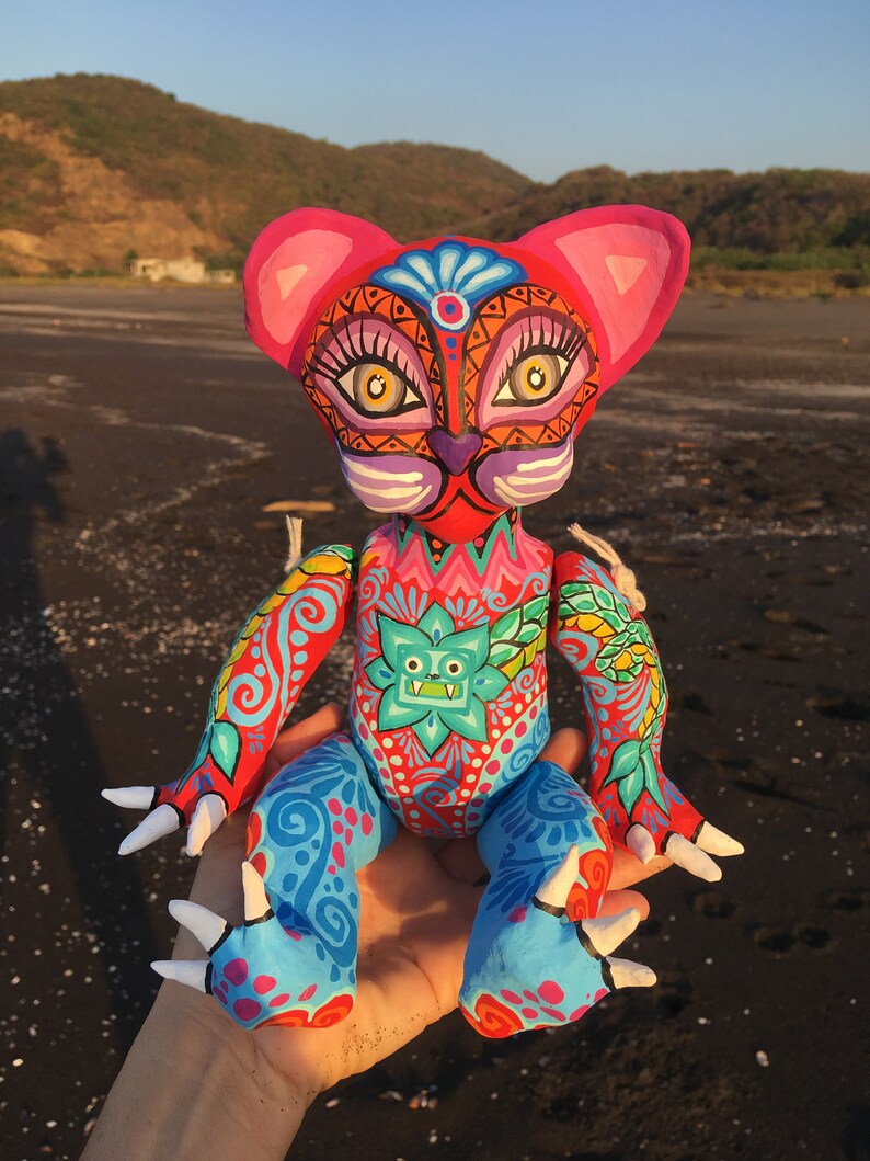 Alebrije Paper Mache Cat Mexican Alebrije Doll Mexican Home Etsy