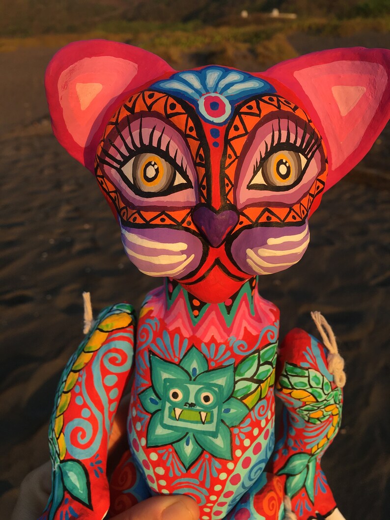 Alebrije Paper Mache Cat Mexican Alebrije Doll Mexican Home Etsy
