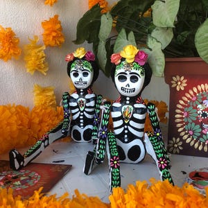 Paper mache skeleton doll of the Day of the Dead, Mexican folk art, Catrina, Mexican home decor, Mexican home decoration