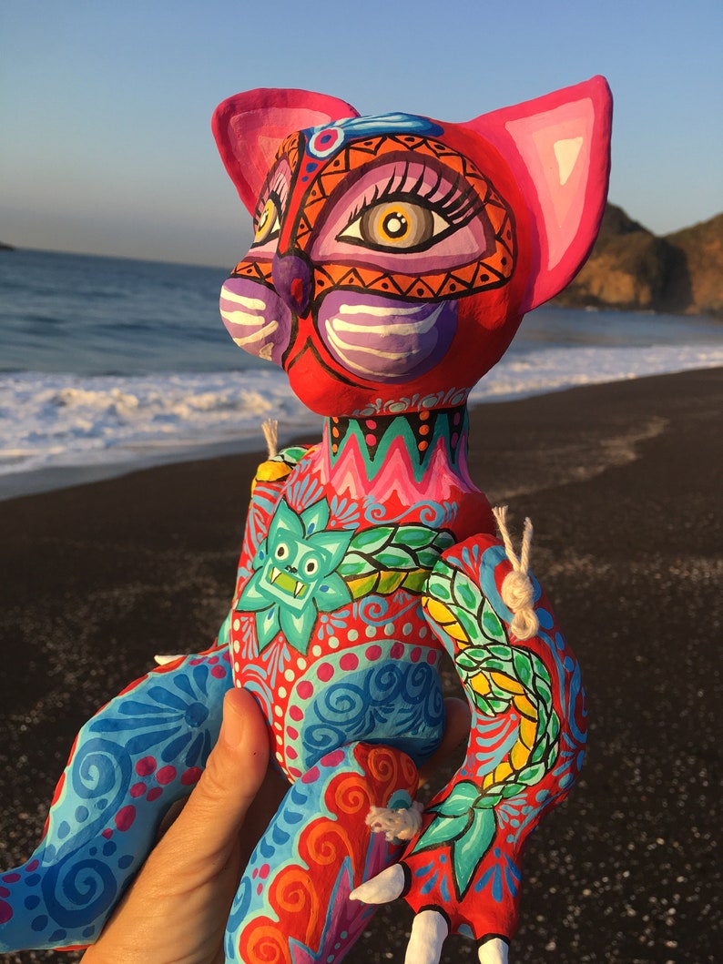 Alebrije Paper Mache Cat Mexican Alebrije Doll Mexican Home Etsy