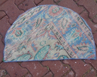 2.4 x 1.6  Handwoven Half Moon Vintage Rug – Small Entryway Mat – Green & Brown Mini Rug – Rustic Front Door Decor – Mother’s Day Gift  has