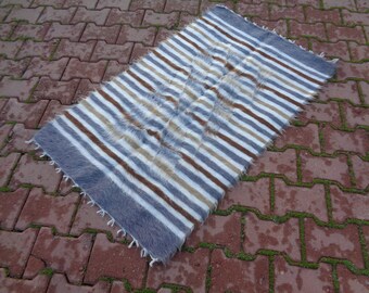 Striped Small Vintage Kilim Rug Goat Hair Mat Soft Touch Rug For Bedroom 4.1x2.5 Boho Entrance Mat  Unique Gift Rug, Frontdoor Rug charlotte