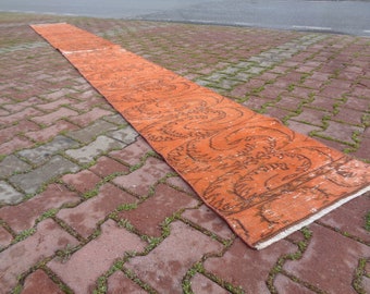 17.5x1.9 ft Orange Rug Runner,Extra Long Vintage Runner Rug, Aisle Wedding Runner, Floral Carpet For Hallways, Long Narrow Stair Rug  2862
