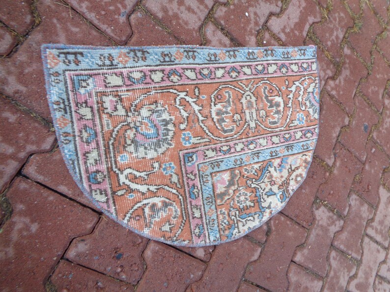 2.4x1.6ft Vintage Half Circle Vintage Rug, Rustic Rug Mat, Half Round ...