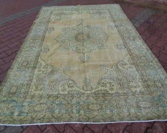 9.8x6.6 Yellow Vintage Large Rug For Dining Room, Overdyed Family Room Carpet, Boho Play Room Rug, Unique Dorm Rug, Christmas Gift Rug 817