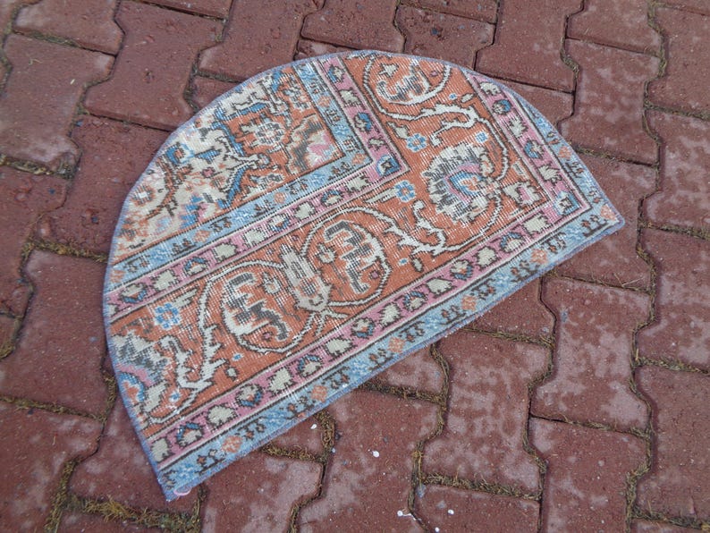 2.4x1.6ft Vintage Half Circle Vintage Rug, Rustic Rug Mat, Half Round ...