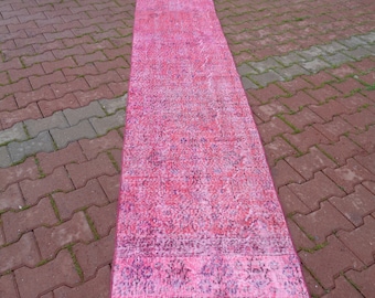 16.8x2.2 ft Pink Rug Runner,  Long Size Runner For Wedding Ceremony, Floral Carpet For Hallways, Resistant Extra Long Runner For Stairs 1253
