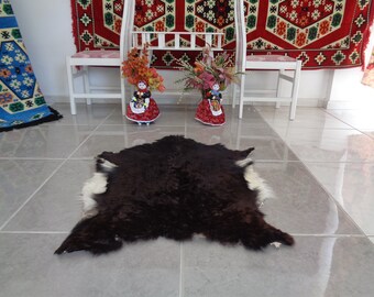 Dark Brown Goatskin Rug, Super Soft Angora Hide, Gift For Pet Lover, Silky Mohair Pelt, Accent Chair, Animal Skin Rug 3.4x2. 5 Goat Fur V675
