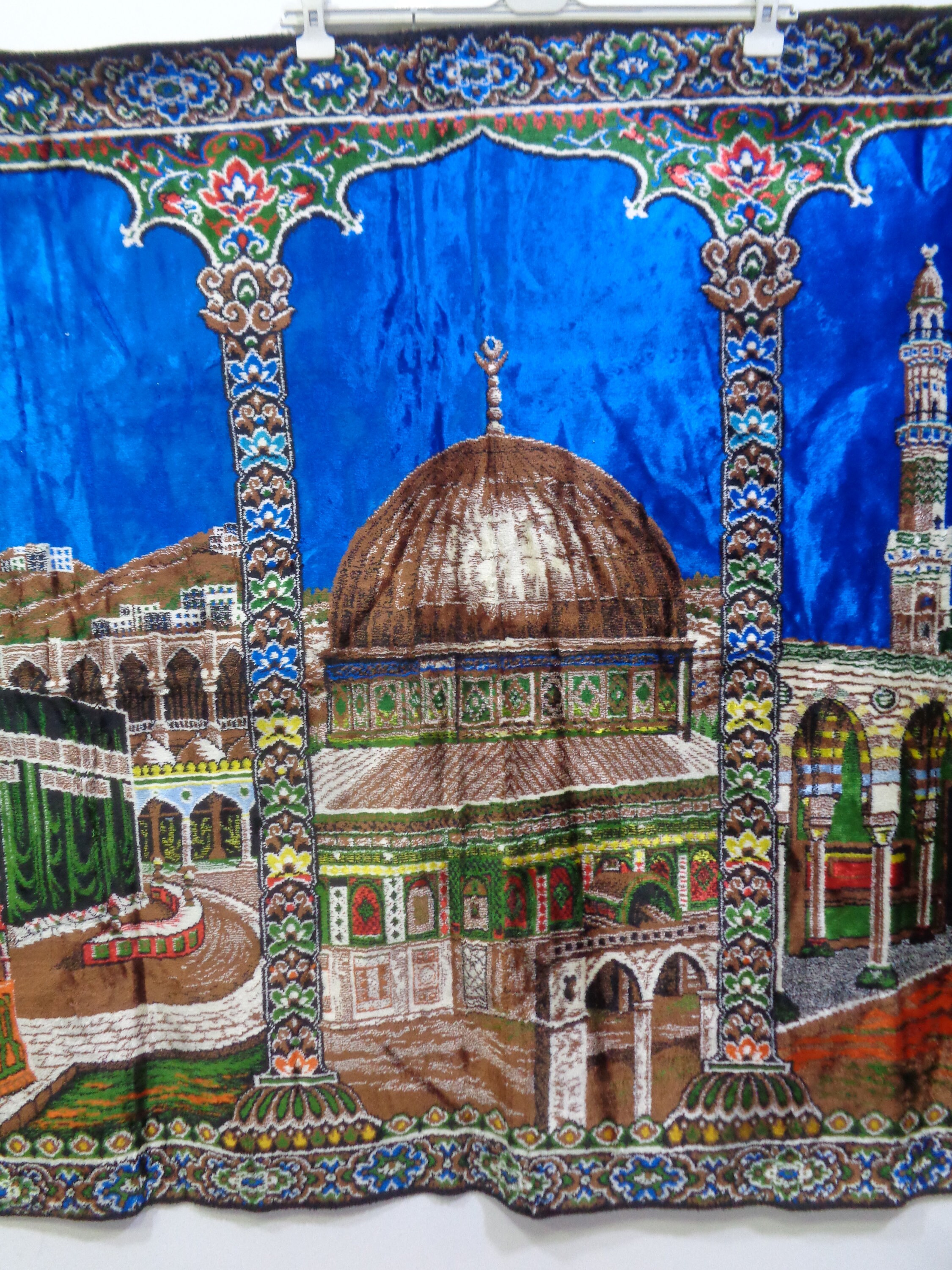 5.8x3.9ft Blue Islamic Wall Rug Holy Kaaba&al Aqsa Masjid-masjid an ...