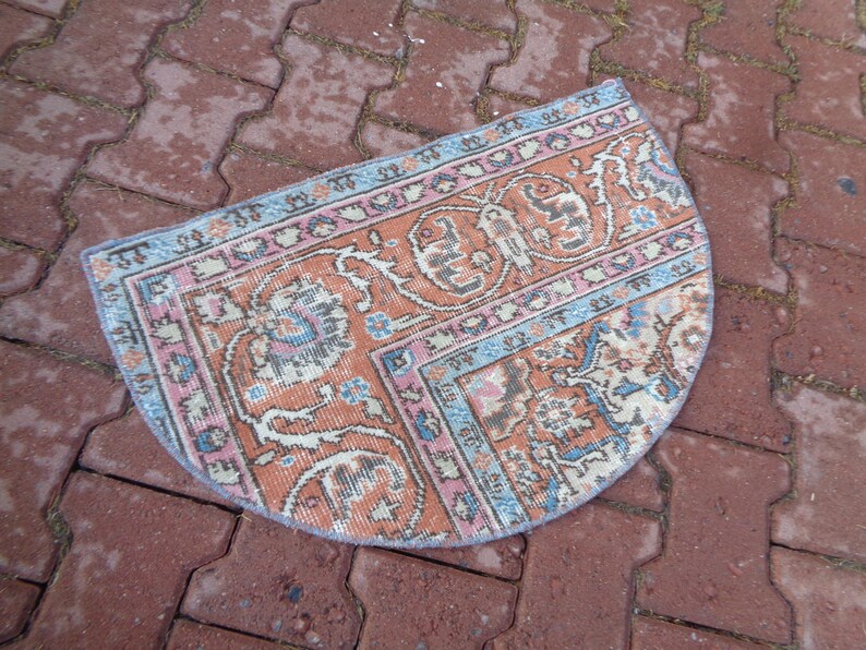 2.4x1.6ft Vintage Half Circle Vintage Rug, Rustic Rug Mat, Half Round ...