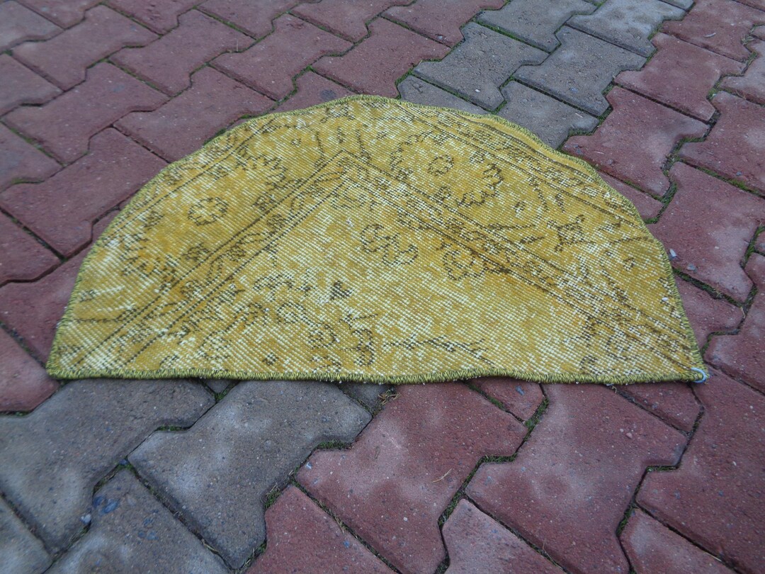 Yellow Moon Rug 2.4x1.6 Vintage Yellow Half-moon Rug, Rustic Frontdoor Mat, Handmade ...
