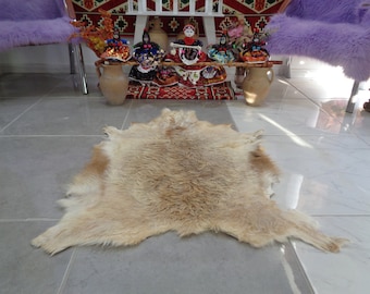 Light Brown Goatskin Rug, Tanned Unique Animal Leather 3.4 x 3 Ft Goatskin For Upholstery, Soft Bed For Dogs, Gift Goat Rug For Christmas c9