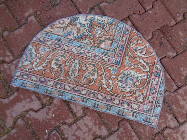 2.4x1.6ft Vintage Half Circle Vintage Rug, Rustic Rug Mat, Half Round ...