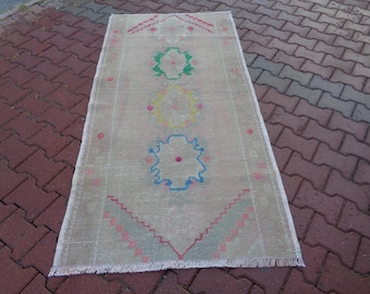 Hand-Knotted Turkish Vintage Runner Rug, Boho Multi-Color Wool Carpet KX