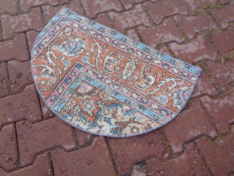 2.4x1.6ft Vintage Half Circle Vintage Rug, Rustic Rug Mat, Half Round ...
