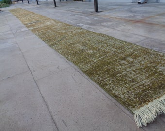 2x20 Ft Green Stairs Runner, Extra Long Runner, Runner For Wedding, Long Rug For Hallway, Vintage Runner For Steps, Stair Treads Carpet f36
