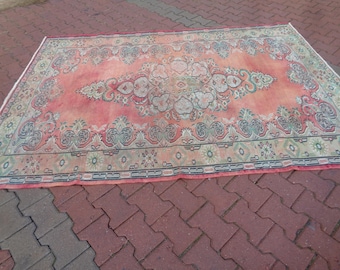 8.4x6 Soft Pink Vintage Large Rug, Dressing Room  Rug, Neutral Big Carpet, Christmas Gift Rug, Boho Apartment Rug, Distressed Dorm Rug Abuz