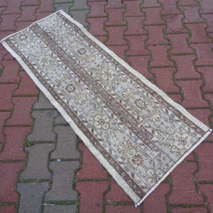 4.7x1.8 Soft Green & Brown Vintage Runner Rug, Valentine&#39;s Day Gift, Runner Carpet For Hallways, Stairway Rug, Boho Kitchen Rug Non-Slip PAX