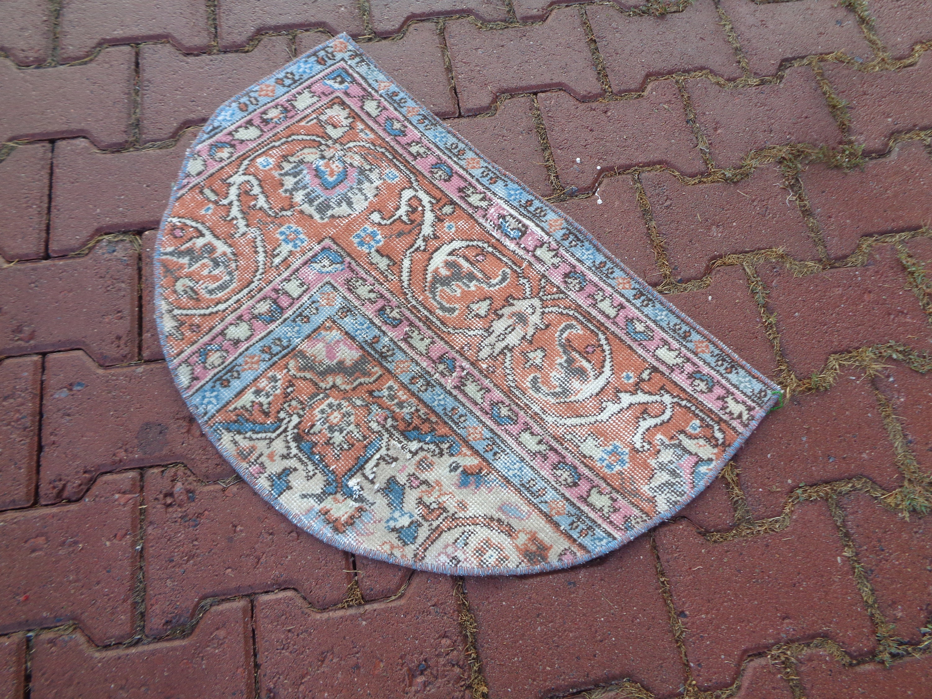Small Half Moon Vintage Turkish Rug, Bohemian Door Mat (2.4x1.6ft) 377 ...