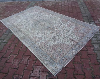 5. 5 x 9  Muted Blues, Delicate Pinks & Warm Beiges Vintage Rug, Handmade Neutral Carpet, Boho Area Rug, Large Turkish Carpet, Dorm Rug e50