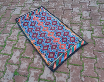 3.2x1.8 Vintage Turkish Kilim Rug Small Embroidery Rug Rustic Bath Mat Kelim Rug For Kitchen Non-Slip Boho Entry Mat  Gift Rug For Mom zuzu