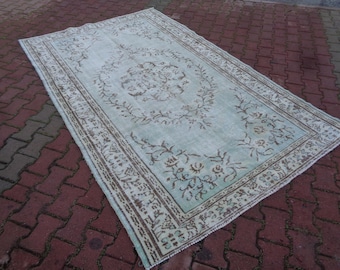 5' 7'' x 9' 1''  Faded Blue & Brown Vintage Turkish Rug, Hand Knotted Neutral Carpet, 171 x 278 Cm Area Rug, Large Boho Rug, Nursery Rug E47