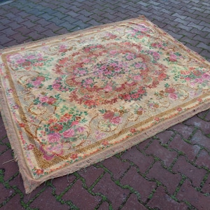 Pink Velvet Bedspread Vintage 6.6 x5.4 Italian Bed Linen  Rustic Bedding Cover Floral Victorian Style Bedcover Tablecloth Wedding Decor  g86