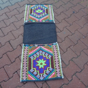 4.3x1.6 Vintage Turkish Kilim Saddlebag, Goat Hair Embroidery Rug For Bikes, Bag For Donkeys, Saddlebag For Horses, Bag For Motorcycles XTY