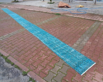 31x1.7 ft Turquoise Rug Runner, Extra Long Runner For Wedding Ceremony, Floral Carpet For Hallway, Durable Long Narrow Rug For Stairs  2863