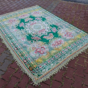 7.7x5.4Ft Vintage Green&Pink Velvet Bedcover Vintage Italian Bedspread  Shiny Sofa Cover Rose Design Victorian Style Wedding Table Decor r2