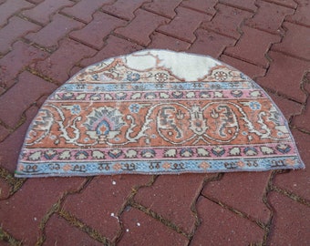 2.4x1.6Ft Vintage Half Circle Vintage Rug, Rustic Rug Mat, Half Moon Carpet For Bath Room, Entry Mat, Half Round Entry Rug, Outdoor Mat BN