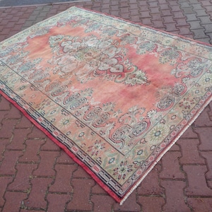 8.4x6 Soft Pink Vintage Large Rug, Dressing Room  Rug, Neutral Big Carpet, Christmas Gift Rug, Boho Apartment Rug, Distressed Dorm Rug Abuz