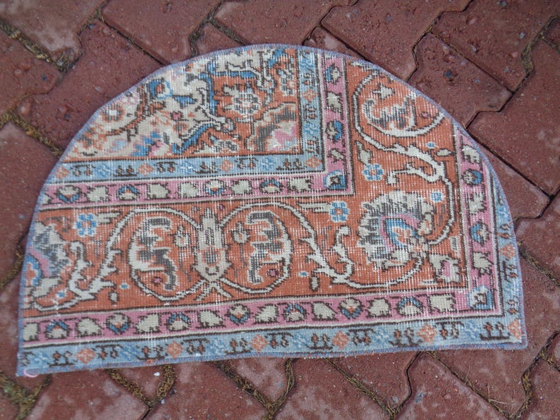 2.4x1.6ft Vintage Half Circle Vintage Rug, Rustic Rug Mat, Half Round ...