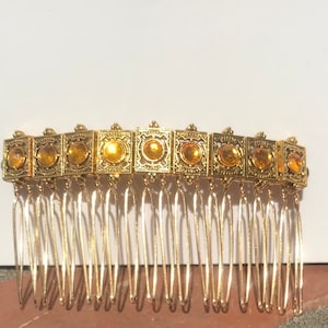 Gold Topaz Rhinestone Decorative Hair Comb, Silver Antique Inspired Comb, Yellow Rhinestone Gold Hair Comb, Silver Rhinestone Deco Comb