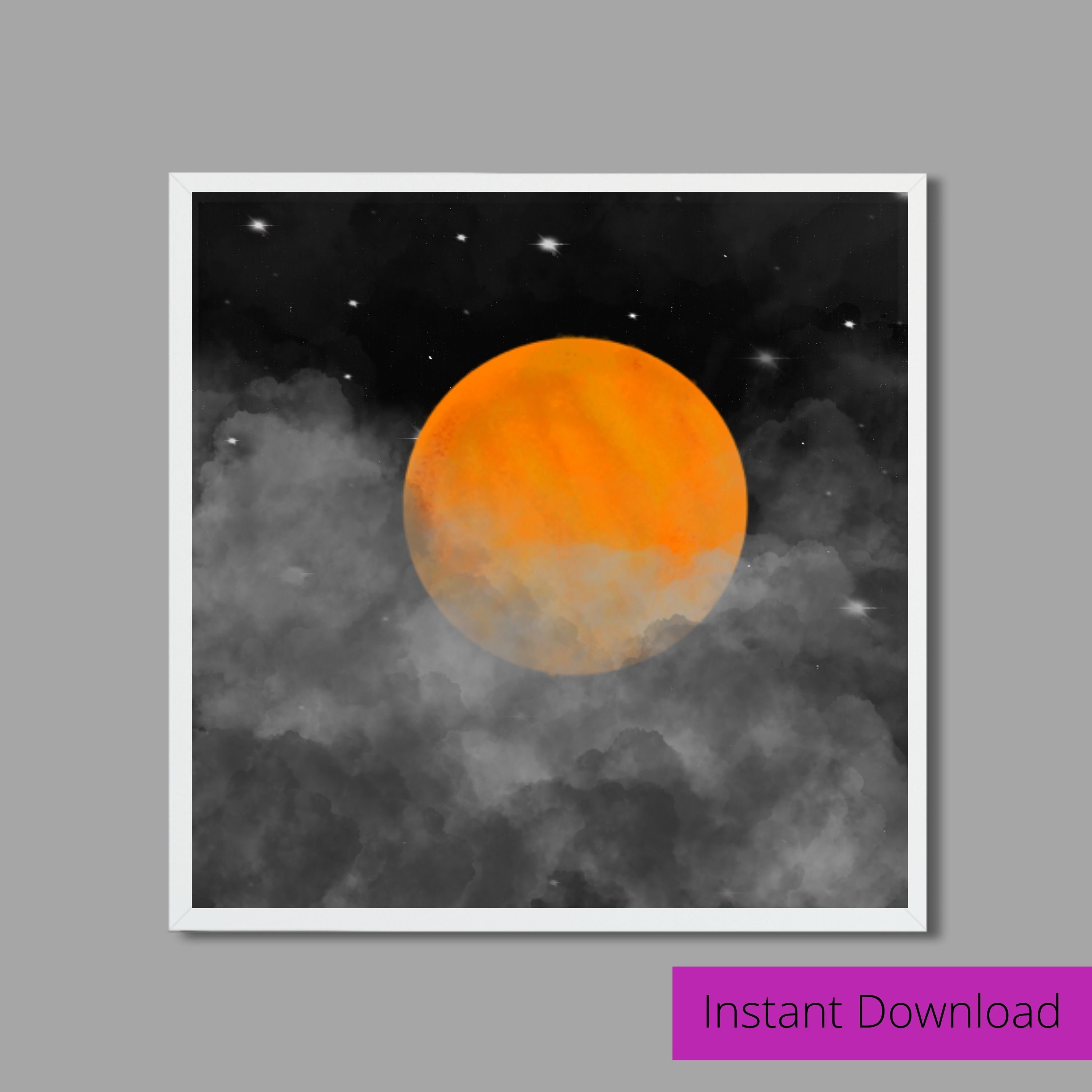 Harvest Moon Printable, Cloudy Night, Full Moon, Instant Download ...
