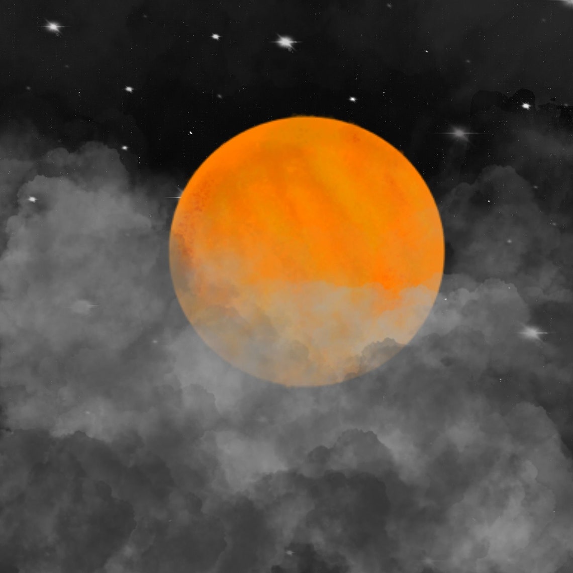 Harvest Moon Printable, Cloudy Night, Full Moon, Instant Download ...