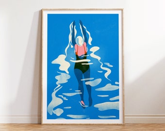 Swimmer No. 1 Print | Unframed | Giclée Print | Wall Art | Gift | Swimming Art | Gift for Swimmer | Illustrated Gift | Print Set