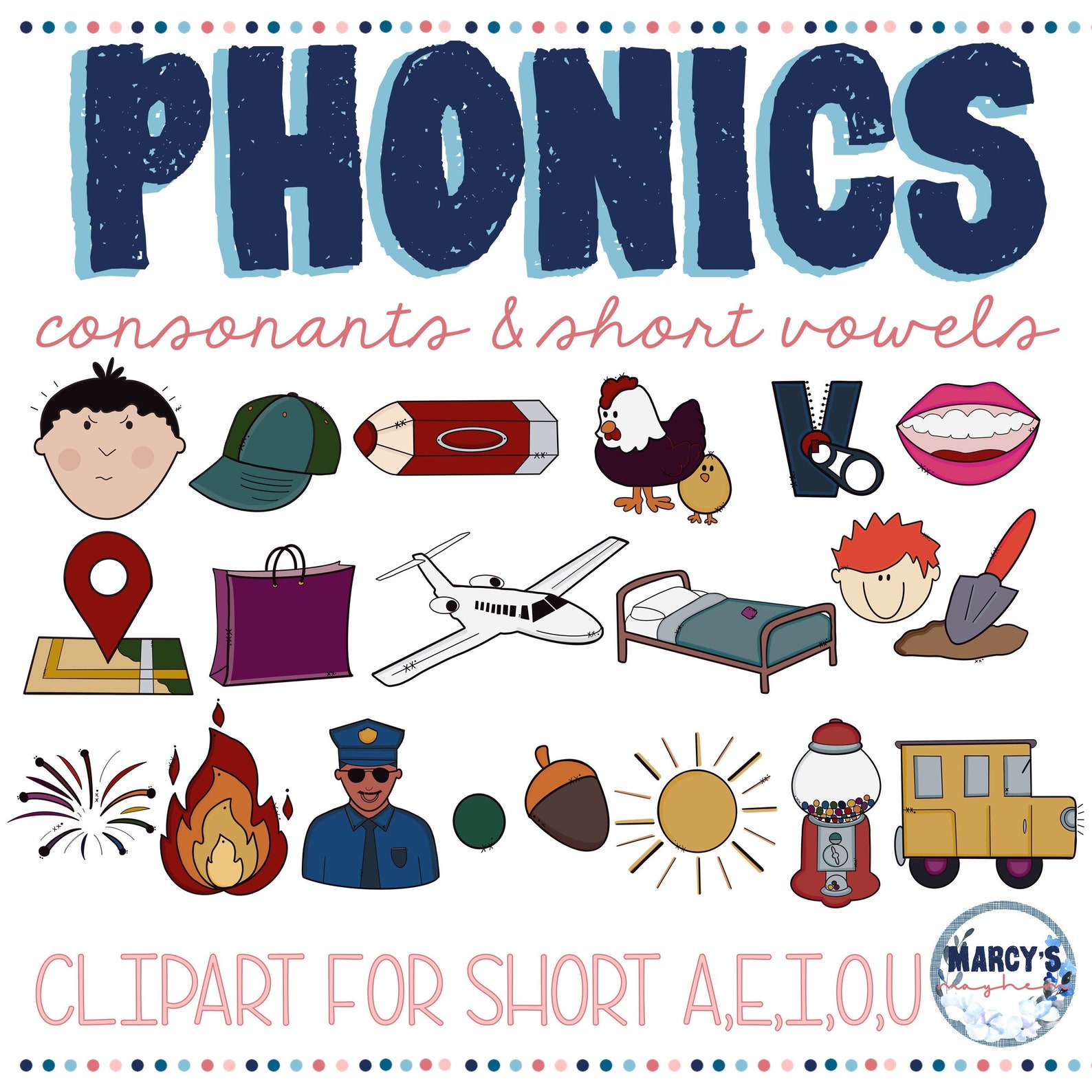 PHONICS Clipart Consonants & Short Vowel Sounds Phonics - Etsy UK