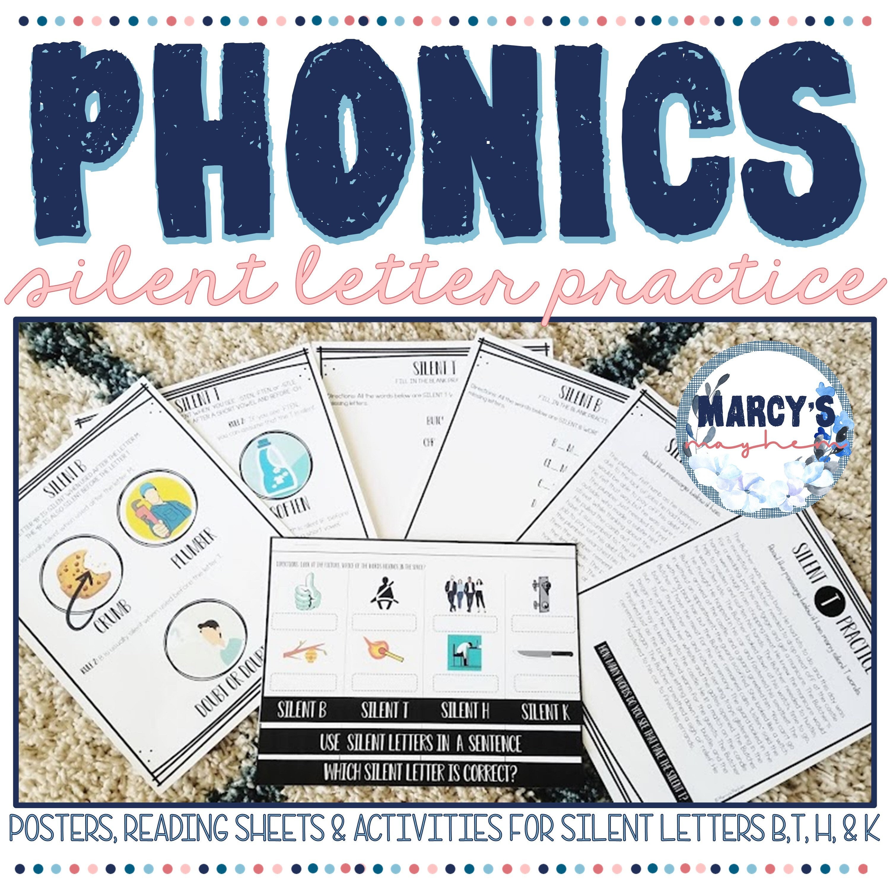 Phonics Silent Letters B T H K Worksheets Posters and Extra - Etsy