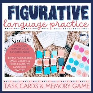 Figurative Language Posters, task cards, memory games, small group centers, figurative language anchor chart, figures of speech