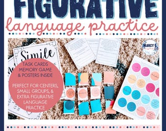 Figurative Language Posters, task cards, memory games, small group centers, figurative language anchor chart, figures of speech