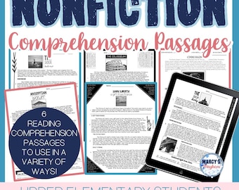 Pasajes de lectura de no ficción con preguntas de comprensión. Hojas de trabajo de comprensión lectora de 4.º y 5.º grado. Tutoría y material imprimible para educación en el hogar.