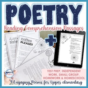Elements of Poetry Reading Comprehension Passages 4th 5th grade printable worksheets for kids Homeschooler ELA teacher test prep practice