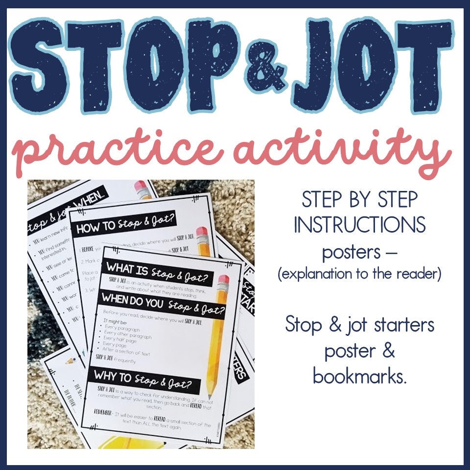 Stop & Jot Reading Practice Response Worksheets, Reading Comprehension ...