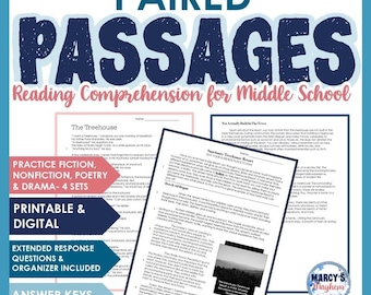 Middle School Reading Comprehension Passages: 6th-8th Grade ELA Worksheets (Printable & Digital)