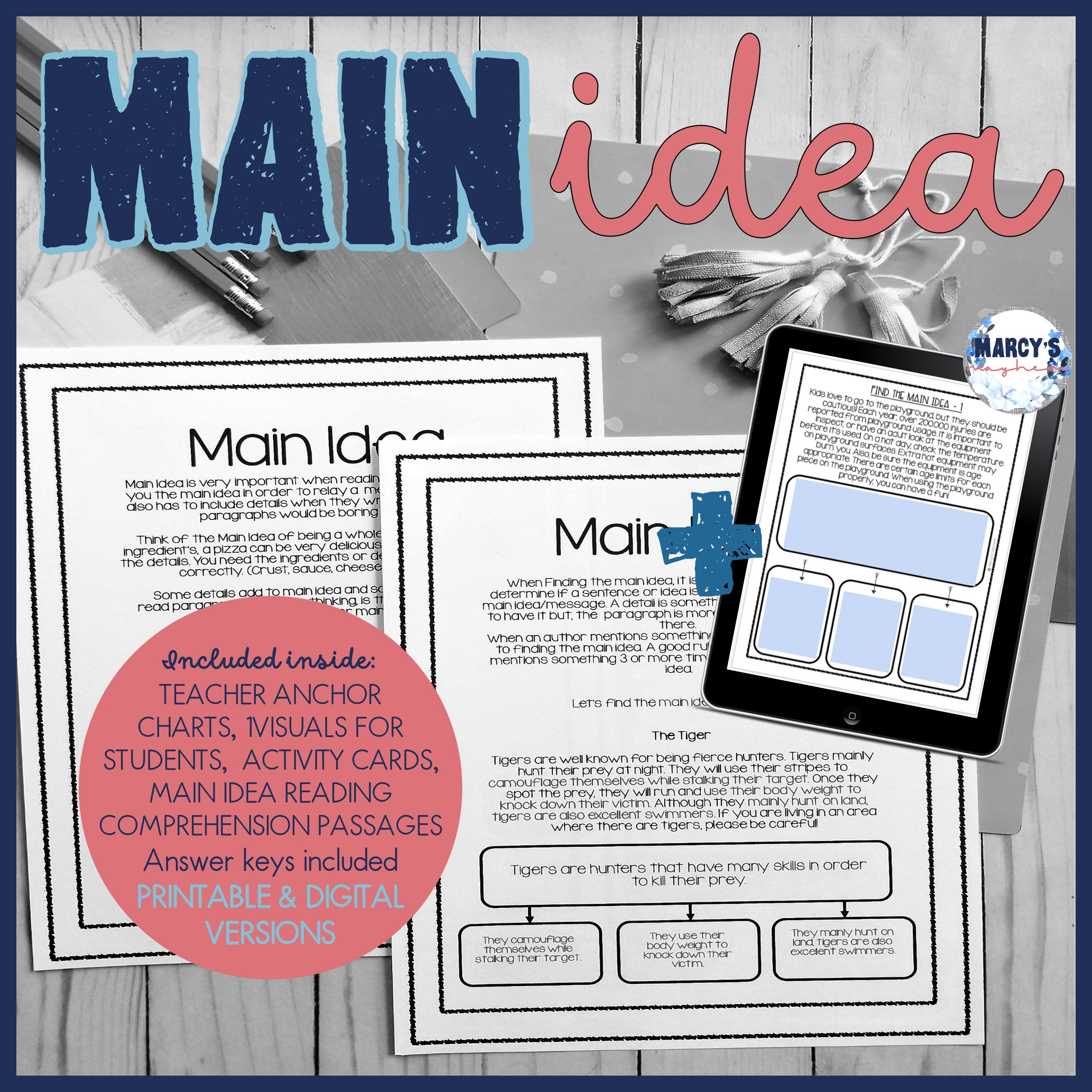Main Idea and Key Details Activity With Reading Comprehension Passages ...