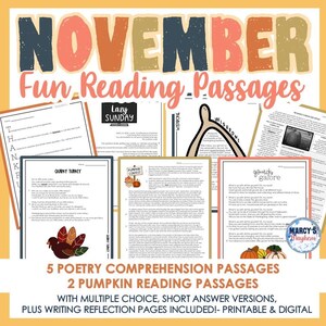 Thanksgiving Fall Poetry November Poems Pumpkin Poetry Reading Comprehension Passages Practice Activities 4th 5th Grade Homeschool Worksheet